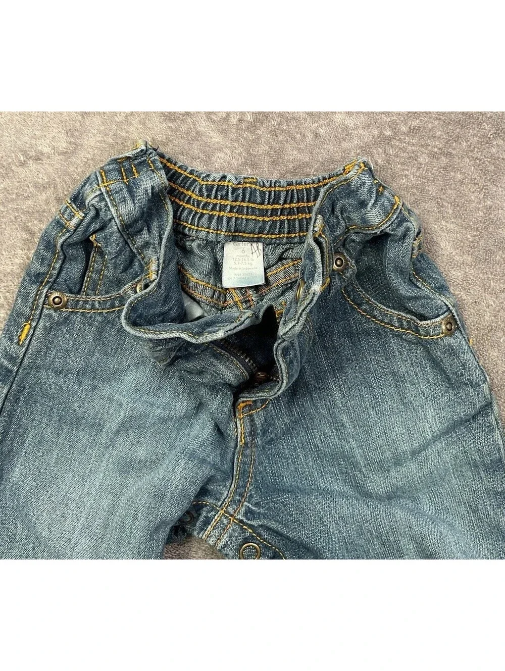 Carter's Baby Denim Jeans 6 Months Snap Inseam Elastic Waist Medium Wash